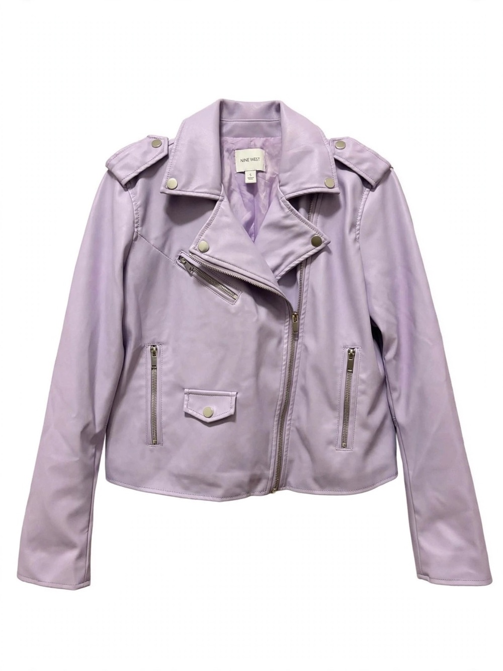 Nine West Faux Leather Moto Jacket - Lavender Lilac - Size S - Like New